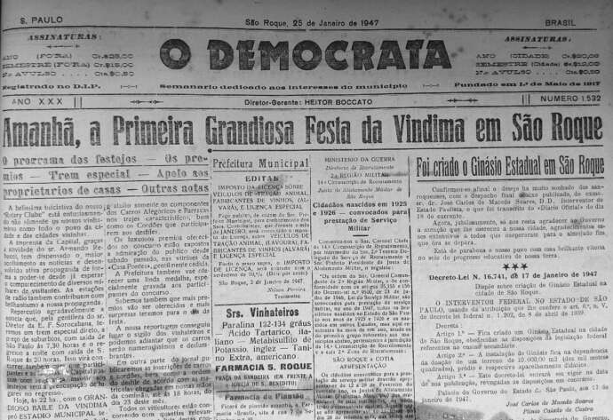 Em 1947, Festa da Vindima nas ruas centrais de São Roque