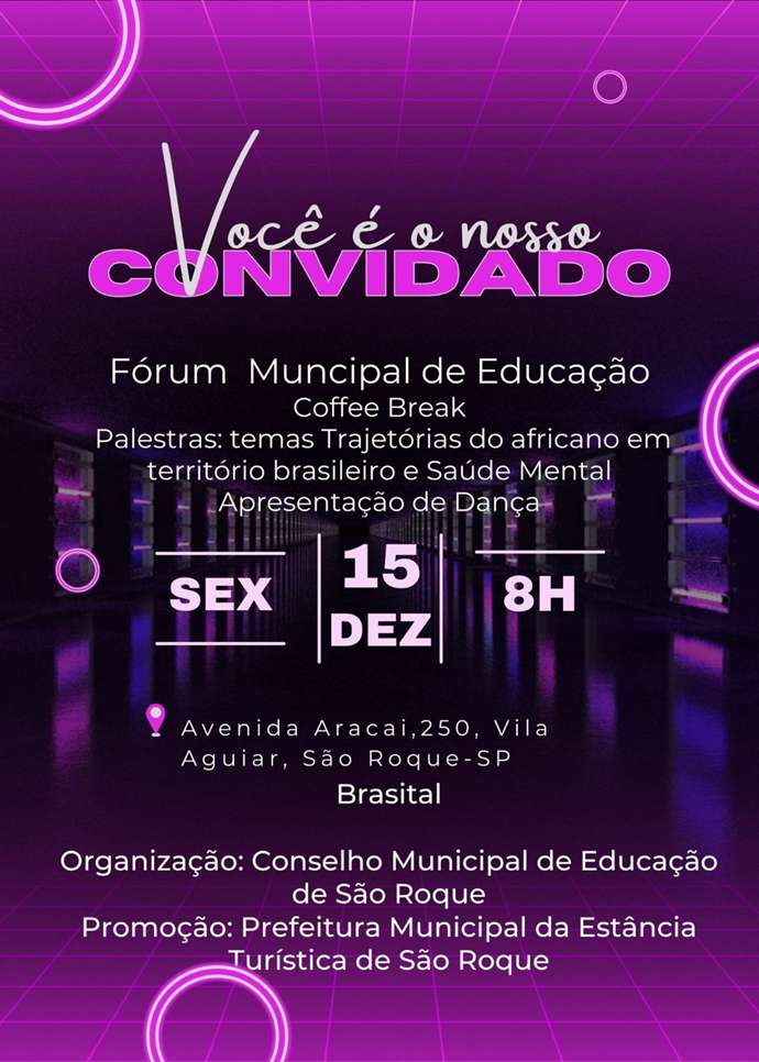 São Roque: Fórum Municipal de Educação será no dia 15 de dezembro