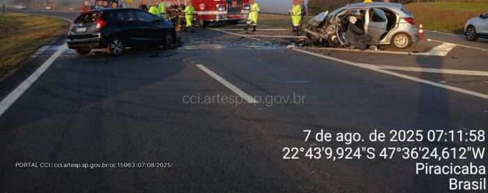 Acidente fatal na SPI-162 em Piracicaba envolve dois carros e deixa uma pessoa morta