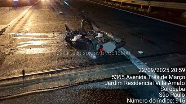 Motociclista morre após tombar e ser atropelado por caminhão em Sorocaba