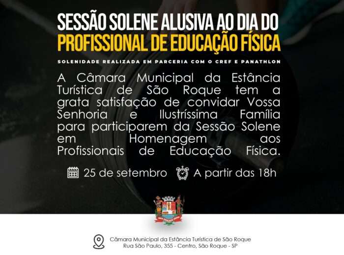 Câmara de São Roque realiza Sessão Solene em homenagem aos Profissionais de Educação Física
