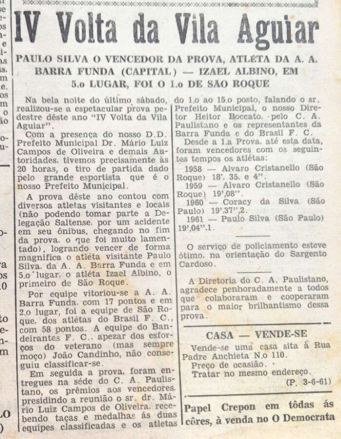 A Festa de Santa Rita de Cássia movimentava a Vila Aguiar com futebol e corrida de rua