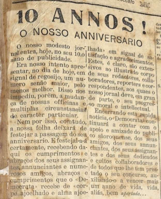 Jornal O Democrata 109 anos de história, patrimônio são-roquense