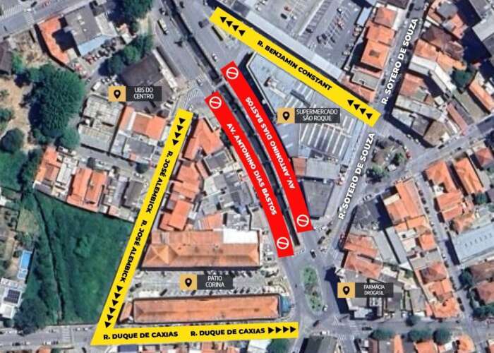 Obras na Avenida Antonino Dias Bastos avançam e mudam sentidos de ruas no Centro de São Roque
