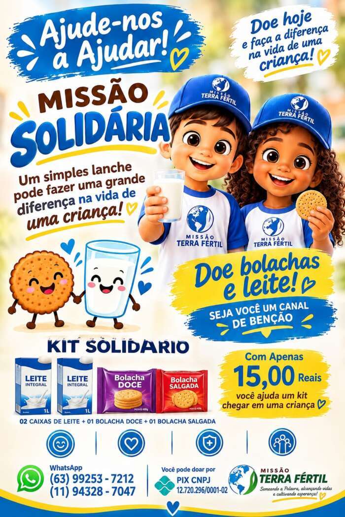 Missão Terra Fértil lança campanha solidária para arrecadar leite e bolachas em São Roque e distritos